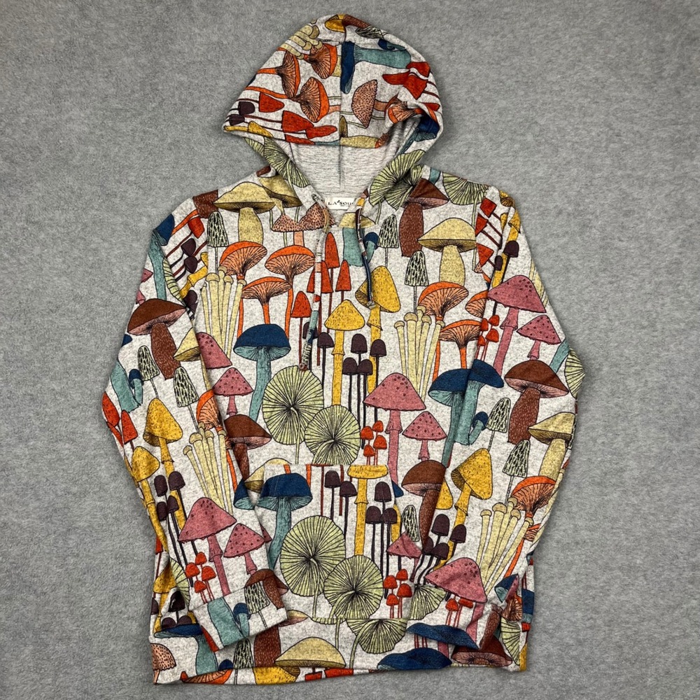 L.A. Soul Hoodie Womens M Gray Mushroom Print Long Sleeve Pullover